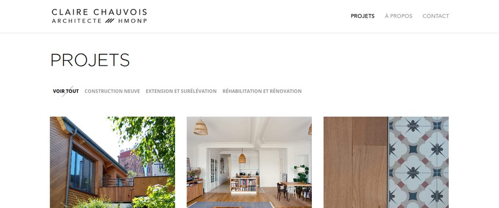 Aperçu du site Claire Chauvois — Architecte — réalisation Jorge De Almeida